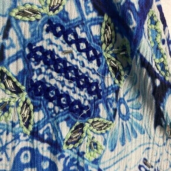 Hemant & Nandita Blue and White Beaded Zipper Boho Printed Maxi Dress - Picture 15 of 16